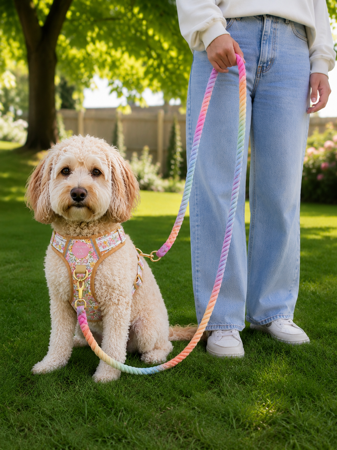 OUTLET- Sample: Ombre Pastel Rainbow Rope training Lead, Double ended Clips, Extra Long, Gold