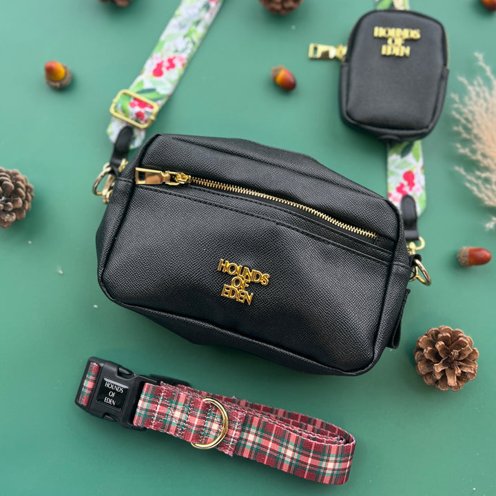 Leather Dog Walking Bag - Black - Gold Hardware *BAG ONLY*