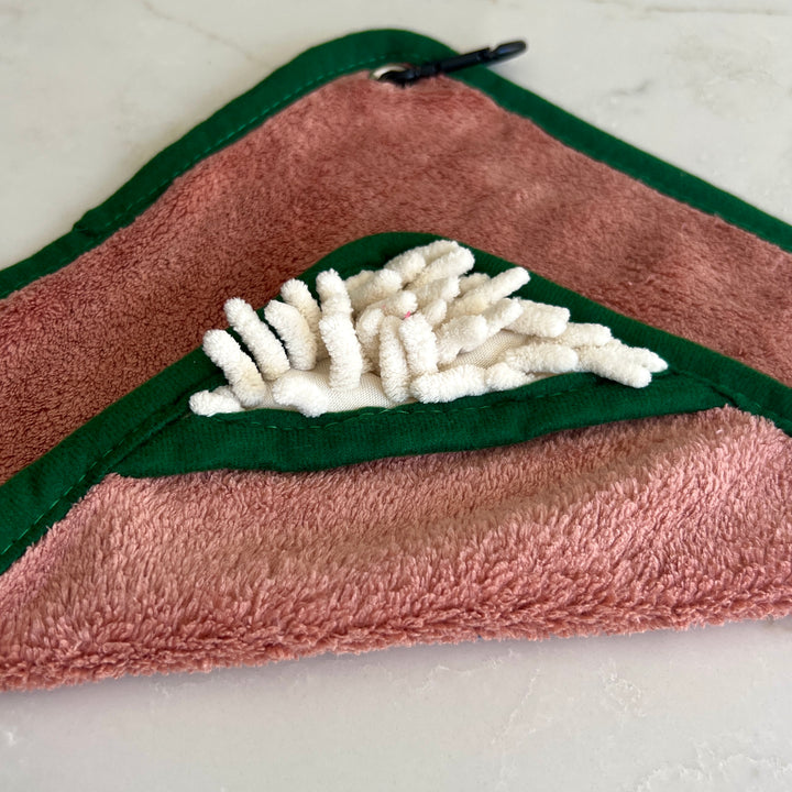 Mini Dog Towel + Clip, Dusty Pink & Green