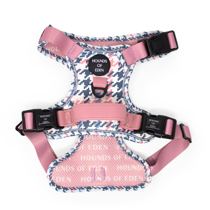 Pink Houndstooth Leather Dog Collar