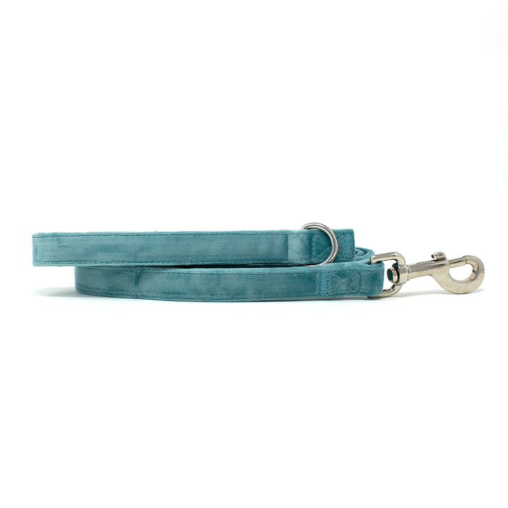Tiffany's - Light Teal Velvet Dog Lead with Silver Hardware