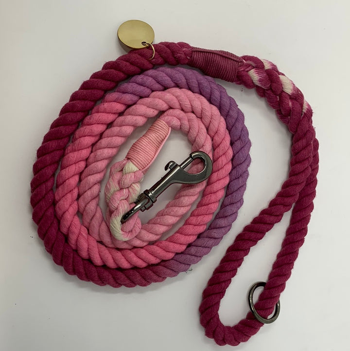 OUTLET-OMBRE MAGENTA, PURPLE & PINK COTTON ROPE DOG LEAD-0117